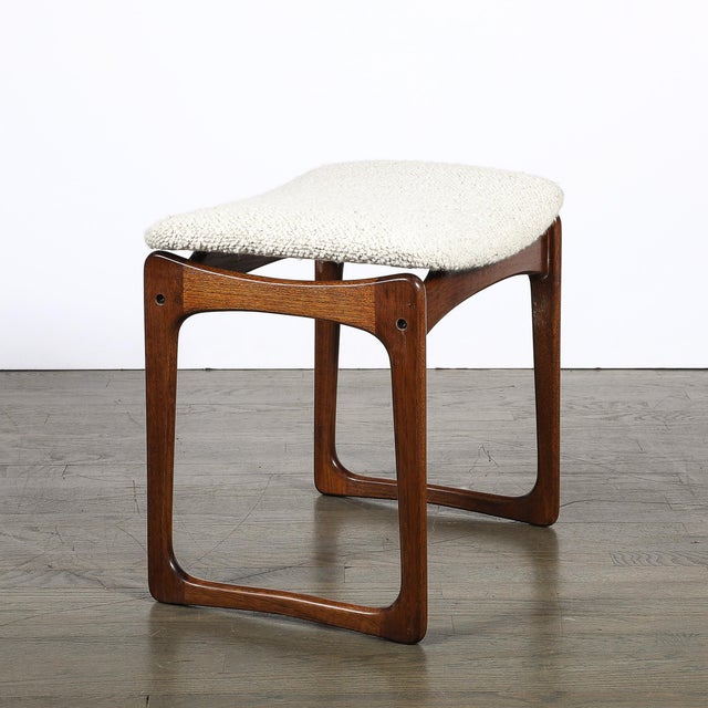 Brown Mid-Century Sculptural Walnut Stool in Holly Hunt Bouclé Vamdrup Stolefabrik For Sale - Image 8 of 12