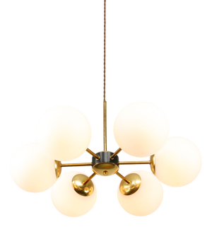 Mid-Century Modern Italian Six-Arm Sputnik Chandelier with Opaline Shades, 1960s