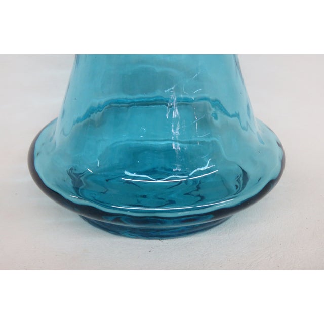 Turquoise Aqua Blue Vase Hand Blown Sculpted Art Glass With Ruffled Edge 4755b For Sale - Image 9 of 11