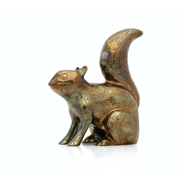 Large Vintage Brass Squirrel Figurine, Fall Woodland Animal Decor For Sale - Image 4 of 8