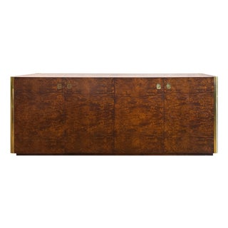 Century Furniture 1970’s 4-Door Burlwood and Brass Credenza For Sale