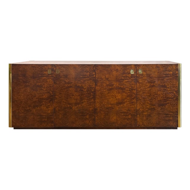 Century Furniture 1970’s 4-Door Burlwood and Brass Credenza For Sale