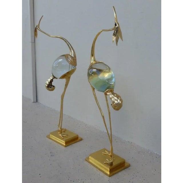 Italian 1970s Italian Franco Lapini Gold Gilt Bird Figurines - a Pair For Sale - Image 3 of 11