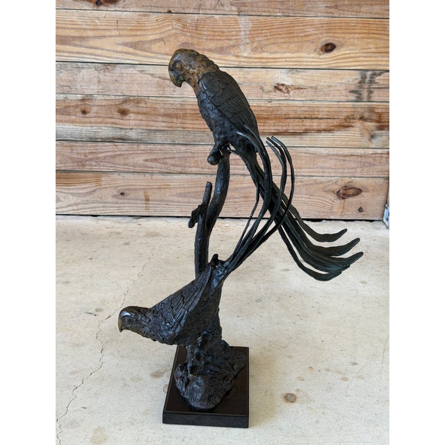 Late 20th Century Large Sculptural Tropical Parrot Figure | Patinated Bronze-Tone Bird Sculpture For Sale - Image 5 of 12