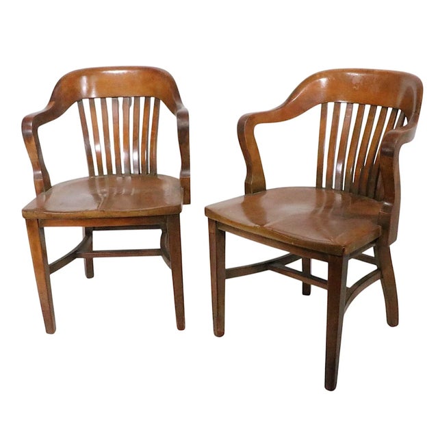 Pr. Vintage Bank of England Jury Chairs Continuous Arm Walnut C 1910/40's For Sale - Image 10 of 11