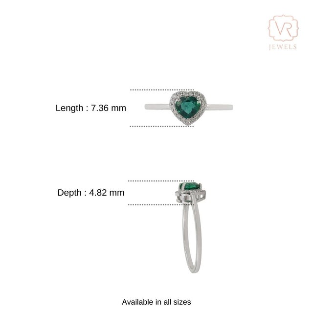 Art Deco Heart Cut Emerald & Diamond Promise Ring Size 7 in 18k White Gold For Sale - Image 11 of 16