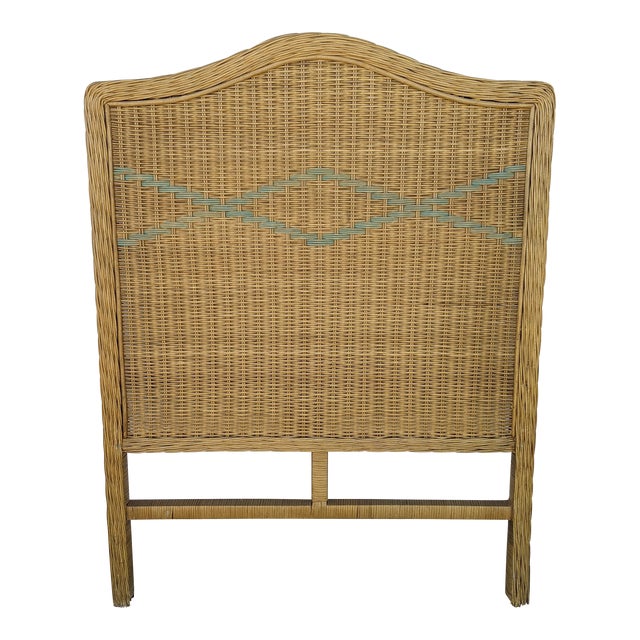 Vintage Coastal Boho Chic Woven Rattan Natural Wicker Twin Headboard
