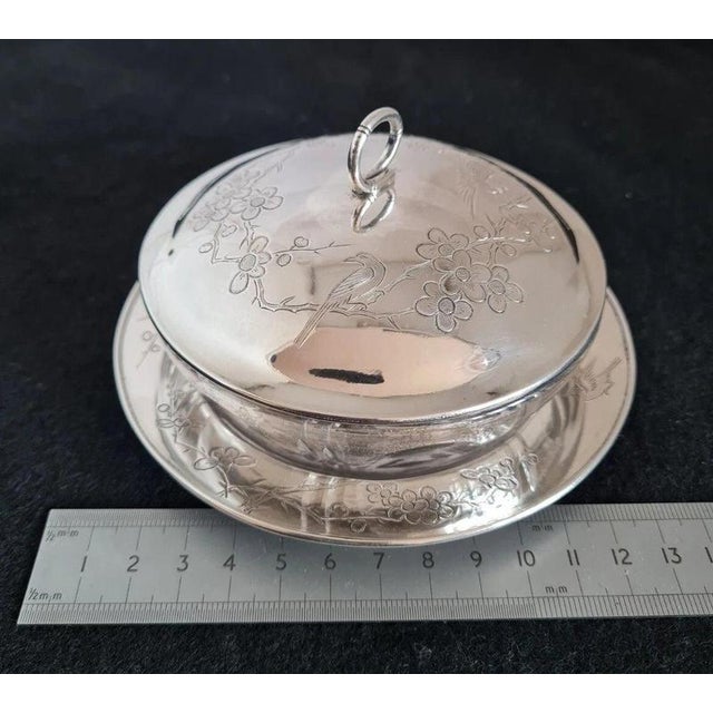 Antique Chinese Export Silver and Hand-Engraved Cut Glass Preserve Jar with Cover For Sale - Image 12 of 13