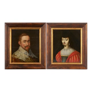 Pr. 17th C. European Pendant Portraits, Gustavus Adolphus & Maria Eleonora For Sale