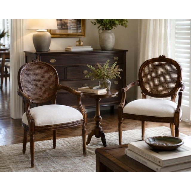 1970s Restored French Provincial Cane Back Armchairs – Pair For Sale - Image 4 of 18