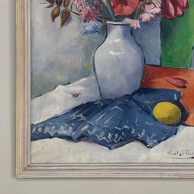 Textile Mid-Century Framed Oil Painting on Canvas by Ed Florens Dated 1954 For Sale - Image 7 of 13