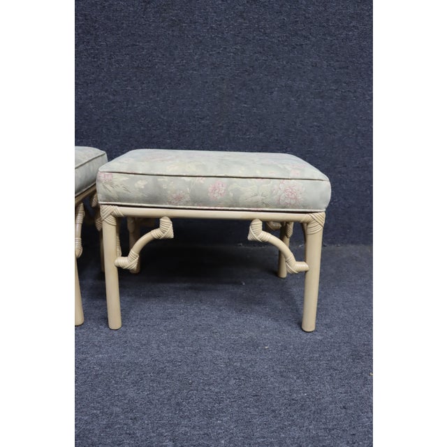 Pair of Bamboo Footstools With Floral Upholstery For Sale In Philadelphia - Image 6 of 11