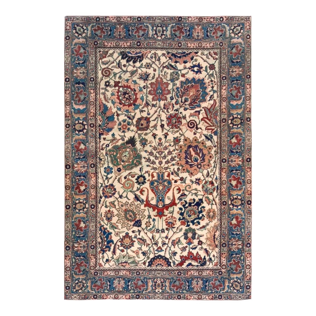 18th Century Handwoven Wool Persian Tabriz Rug For Sale
