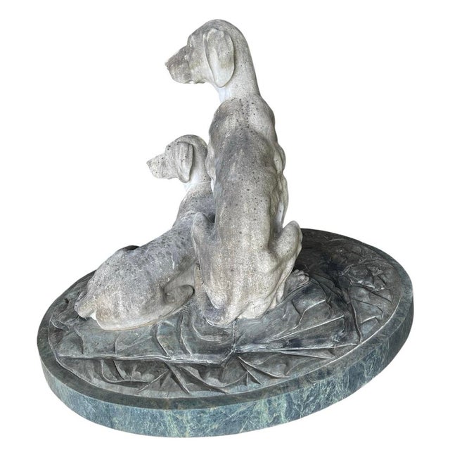 1980s Cast Marble Sculpture of Two Hunting Dogs on a Round Base For Sale - Image 4 of 12