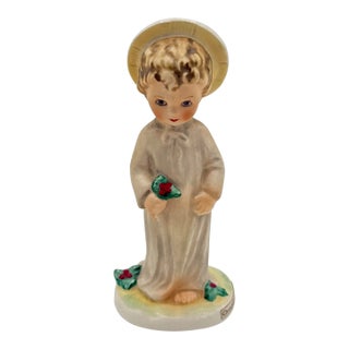 Vintage German Porcelain “Christchild With Holly” Figurine – Devotional Christmas Accent For Sale