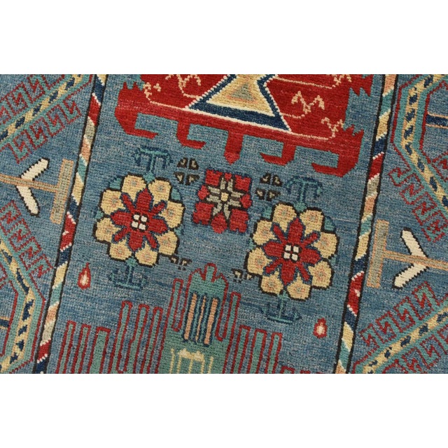 Textile Kazak Runner 2’7” X 9’9” Blue Wool Tribal Hand-Knotted Oriental Rug For Sale - Image 7 of 13