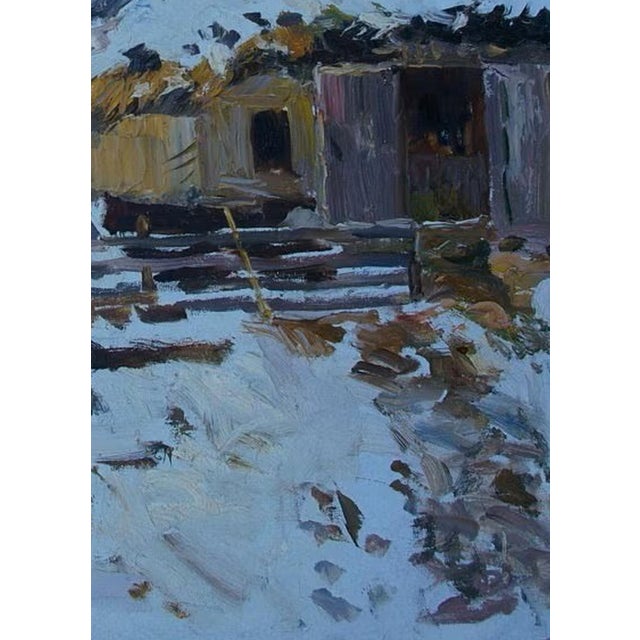 Vintage Winter Landscape Painting, Impressionism, Ukrainian Art on Cardboard 50-35 For Sale - Image 6 of 6