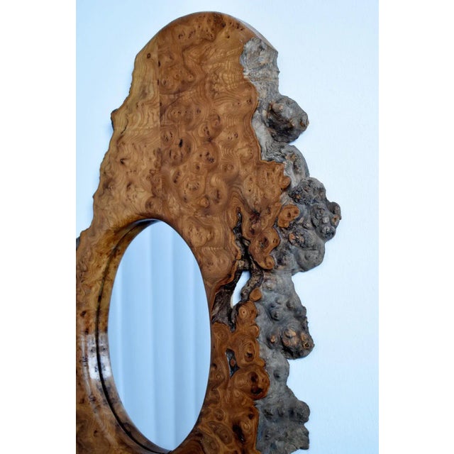 Medium brutalist burl mirror, 1970s. Length (cm): 46 Width (cm): 4 Height (cm): 68
