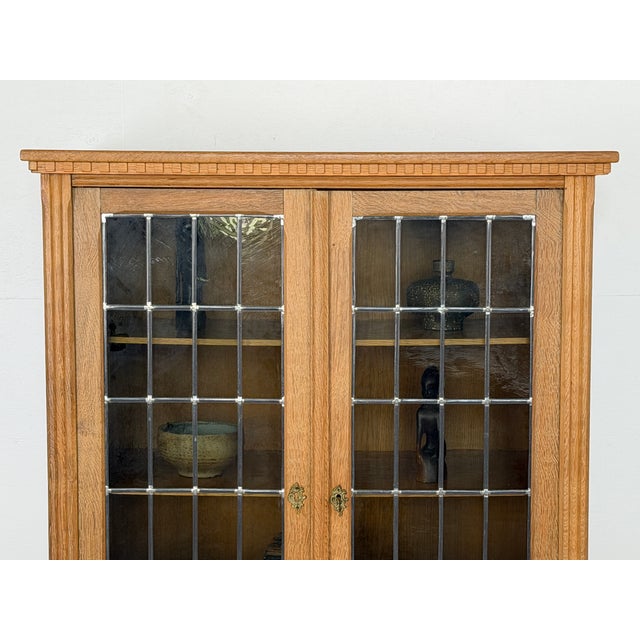 Mid 20th Century Mid-Century Modern Danish Oak Display Cabinet with Leaded Glass Doors, 1960s For Sale - Image 5 of 14
