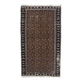 1960 S Vintage Persian Handmade Wool Cotton Brown Area Rug For Sale