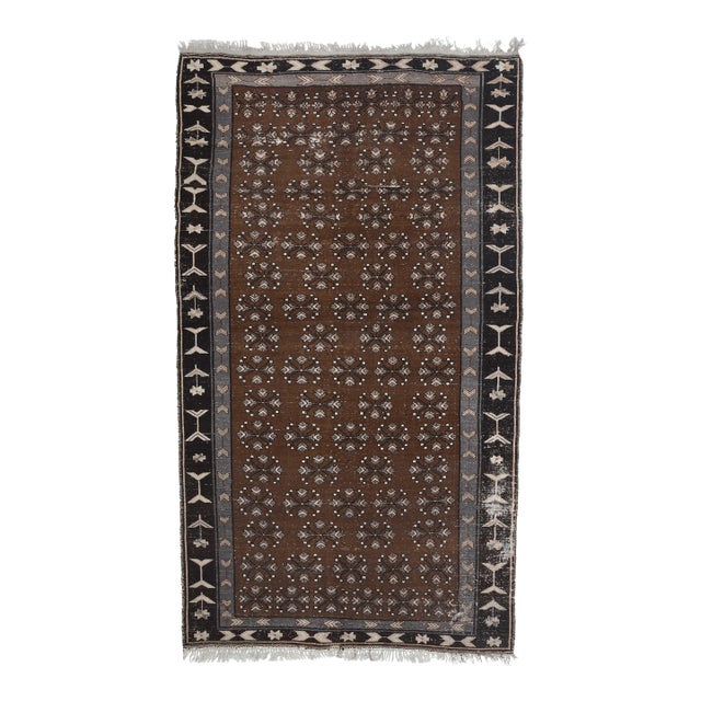 1960 S Vintage Persian Handmade Wool Cotton Brown Area Rug For Sale