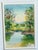 A lovely and beautifully executed original watercolor landscape of a reflective river and vibrant green trees and...