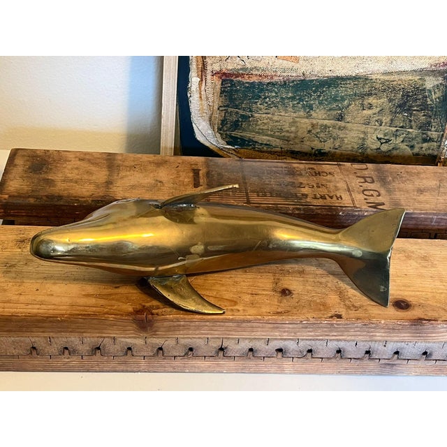 Metal Vintage Brass Mid Century Modern Dolphin Figurine For Sale - Image 7 of 7