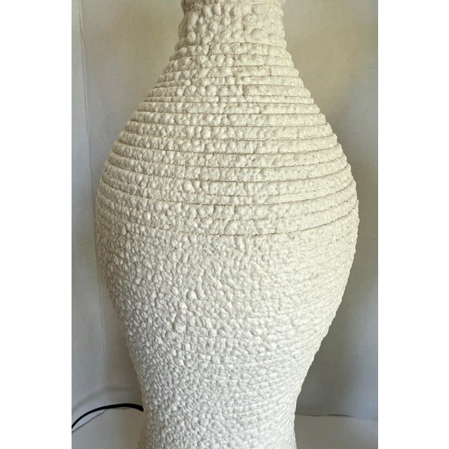 1960s Mid 20th Century Hollywood Regency Textured White Ceramic Table Lamps With Sculptural Wood Bases - Pair For Sale - Image 5 of 12