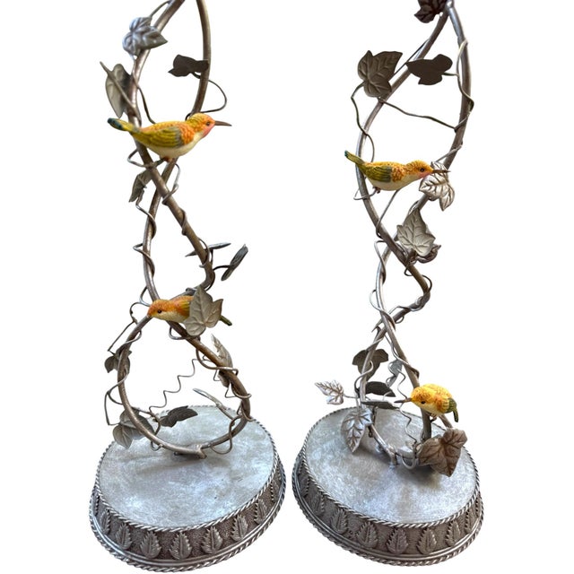 Vintage Spi San Pacific International Hummingbird Candle Holders, Pair | Sculptural Vine & Leaf Design, 16.5" For Sale - Image 4 of 6