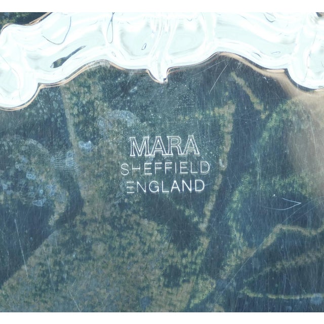 Silver English Sheffield Silver Plate / Engraved Interior Round Serving Tray For Sale - Image 8 of 9