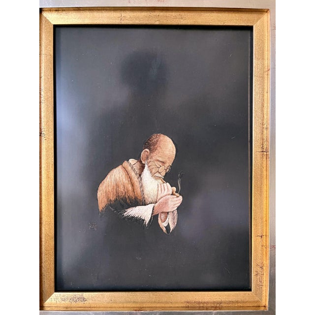 Pair of Framed Japanese Embroidery Art Portraits For Sale In Atlanta - Image 6 of 17