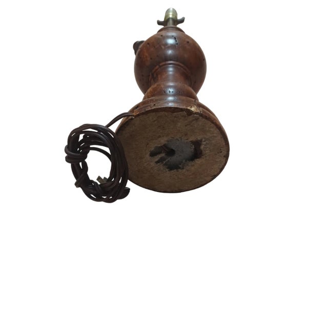 Antique Wooden Pepper Mill Table Lamp For Sale - Image 4 of 5