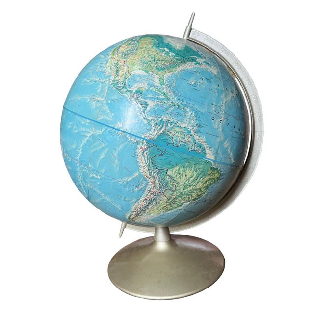 Late 20th Century VTG Rand McNally 17" Topographical Globe With Metal Base - Soviet Union For Sale - Image 5 of 14
