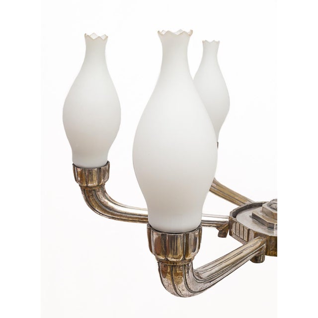 Art Deco Silver-Plated Brass Chandelier, 1920s For Sale - Image 9 of 12