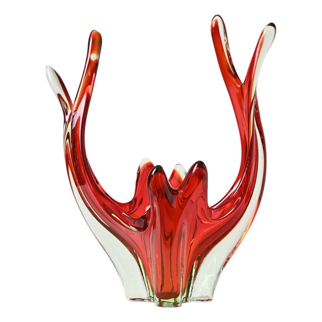 Red and Uranium Murano Glass Bowl, 1960s For Sale