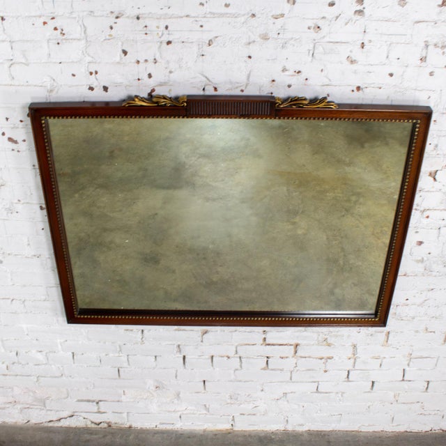 20th Century Traditional or Regency Style Rectangular Wall Mirror Walnut Tone & Gilded Details For Sale - Image 15 of 17