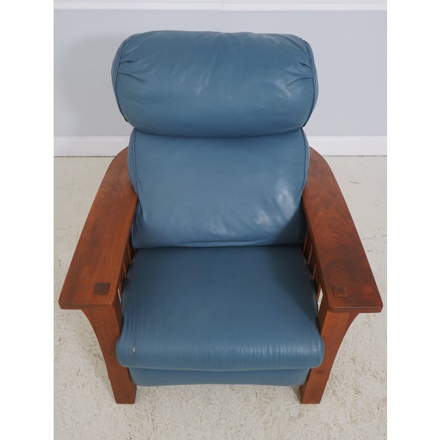 Age: C.2010 Details: Finish no 713 Solid Cherry High Quality Construction Reclining Chair Arts & Crafts Style Light Blue...