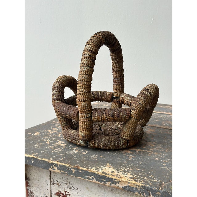Vintage Folk Art Bottle Cap Sculptural Basket, Circa 1930s-40s. Handmade folk art basket constructed with collected tin...