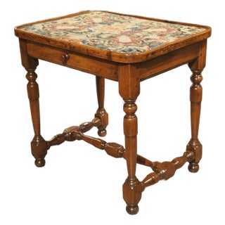 17th Century French Burgundian Walnut Side Table With 19th Century Needlework For Sale
