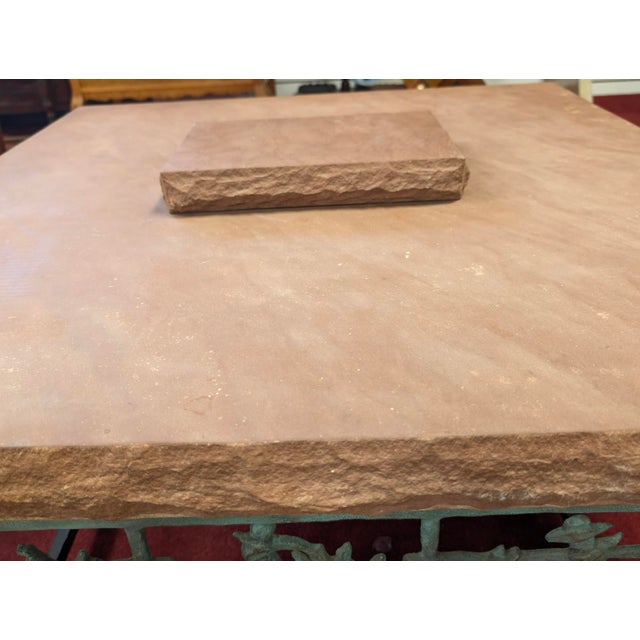 Early 21st Century John B. Mortensen Western Sculptural Stone-Top Table, Bronze Panel For Sale - Image 5 of 13