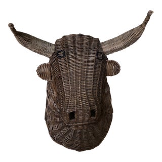 1970’s Wicker Bull’s Head Wall Sculpture For Sale