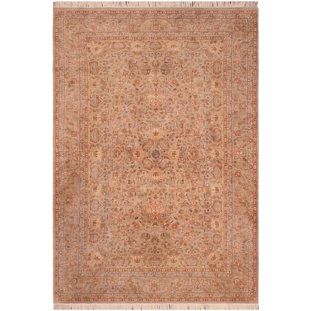 Taupe Shabby Chic 1990's Floral Pak-Persian Taupe/Gold Wool Rug - 6'1'' X 9'0'' For Sale - Image 8 of 9