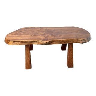 Vintage French Brutalist Coffee Table in Walnut, 1970s For Sale