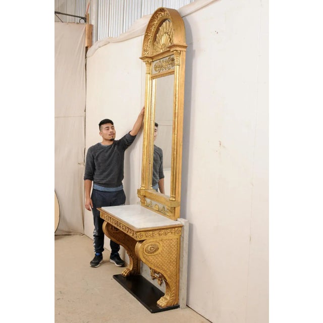 Johan Martin Berg Swedish Neoclassical Carved and Giltwood Console With Mirror - 2 Pieces For Sale - Image 11 of 13