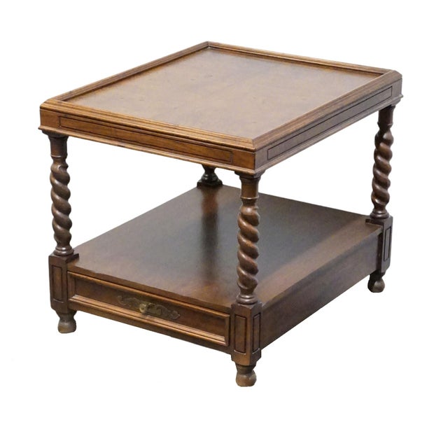 HEKMAN FURNITURE Solid Walnut & Birds Eye Maple 22" Accent End Table w. Rope Twist Legs 22.25" High 22" Wide 26" Deep We...