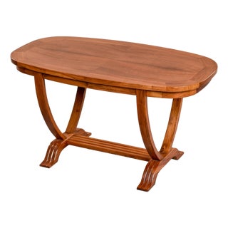 French Art Deco Oval Coffee Table With Reeded Trestle Base For Sale