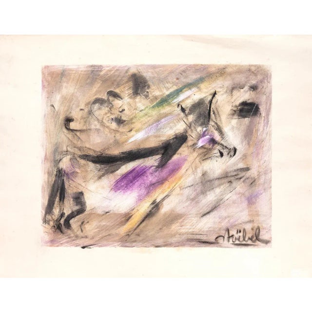 Composition is an original drawing in a mix media, oil and tempera on cardboard, realized by Edgar Stoebel (1909–2001)....