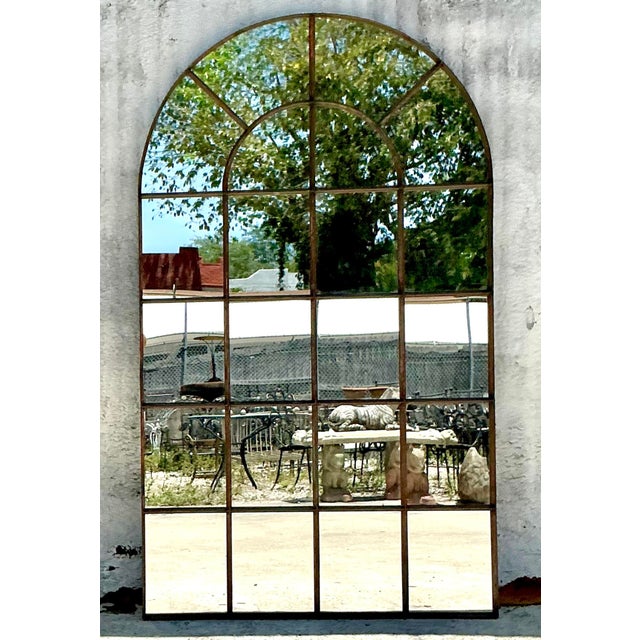 Vintage Boho Monumental Patinated Arched Mirror For Sale - Image 4 of 5