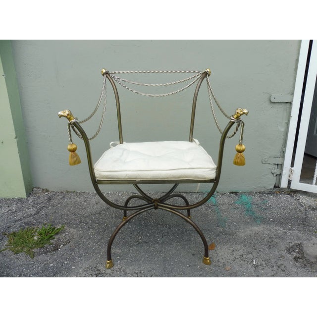 1970s Neoclassical Brass and Steel Savonarola Chair For Sale - Image 4 of 4