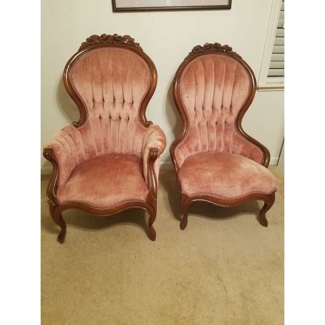 Vintage Victorian Rose Crushed Velvet Chairs a Pair Chairish